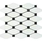 Thassos White Marble Polished Octave Pattern Mosaic Tile w/ Black Dots-Marble Mosaic-American Tile Depot