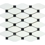 Thassos White Marble Polished Octave Pattern Mosaic Tile w/ Black Dots-Marble Mosaic-American Tile Depot