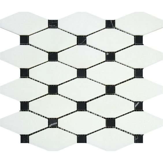 Thassos White Marble Polished Octave Pattern Mosaic Tile w/ Black Dots-Marble Mosaic-American Tile Depot