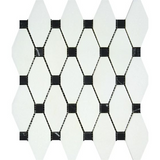 Thassos White Marble Polished Octave Pattern Mosaic Tile w/ Black Dots