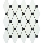 Thassos White Marble Polished Octave Pattern Mosaic Tile w/ Black Dots-Marble Mosaic-American Tile Depot