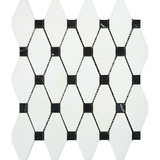 Thassos White Marble Polished Octave Pattern Mosaic Tile w/ Black Dots