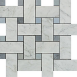 Carrara White Marble Honed Large Basketweave Mosaic Tile w/ Blue-Gray Dots-Marble Mosaic-American Tile Depot