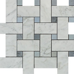 Carrara White Marble Honed Large Basketweave Mosaic Tile w/ Blue-Gray Dots-Marble Mosaic-American Tile Depot