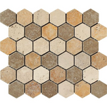 Mixed Travertine Tumbled 2'' Hexagon Mosaic Tile-Travertine Mosaic-American Tile Depot