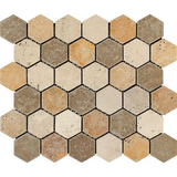 Mixed Travertine Tumbled 2'' Hexagon Mosaic Tile