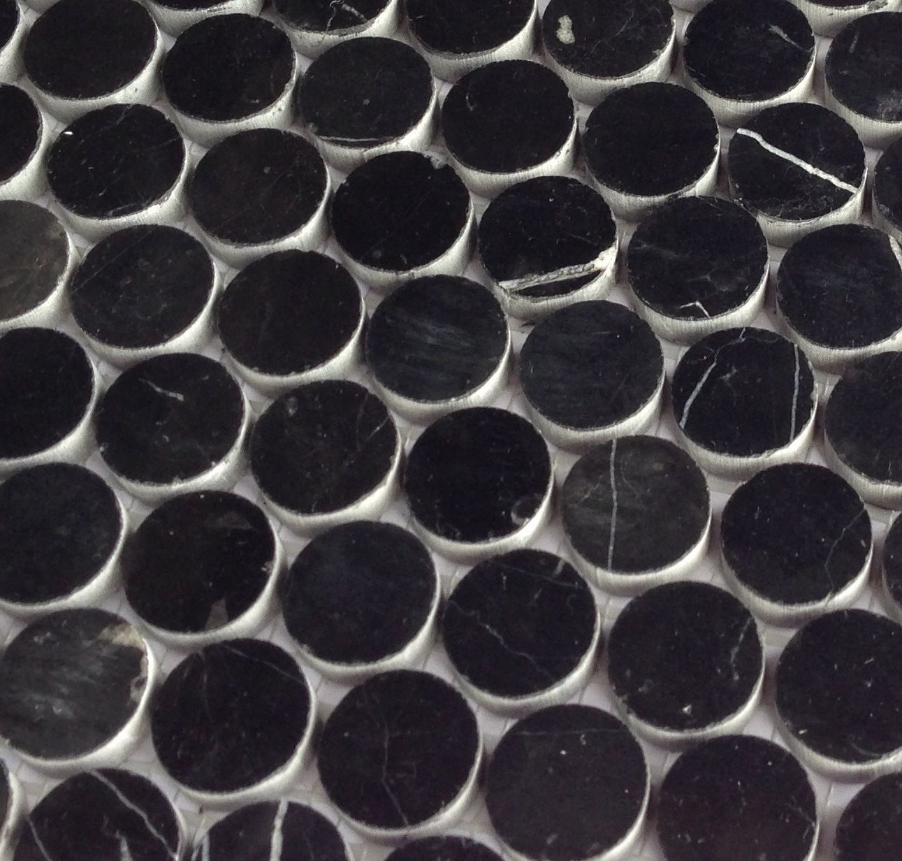 1" Black Marquina Marble Polished Penny Round Mosaic Tile-Marble Mosaic-American Tile Depot