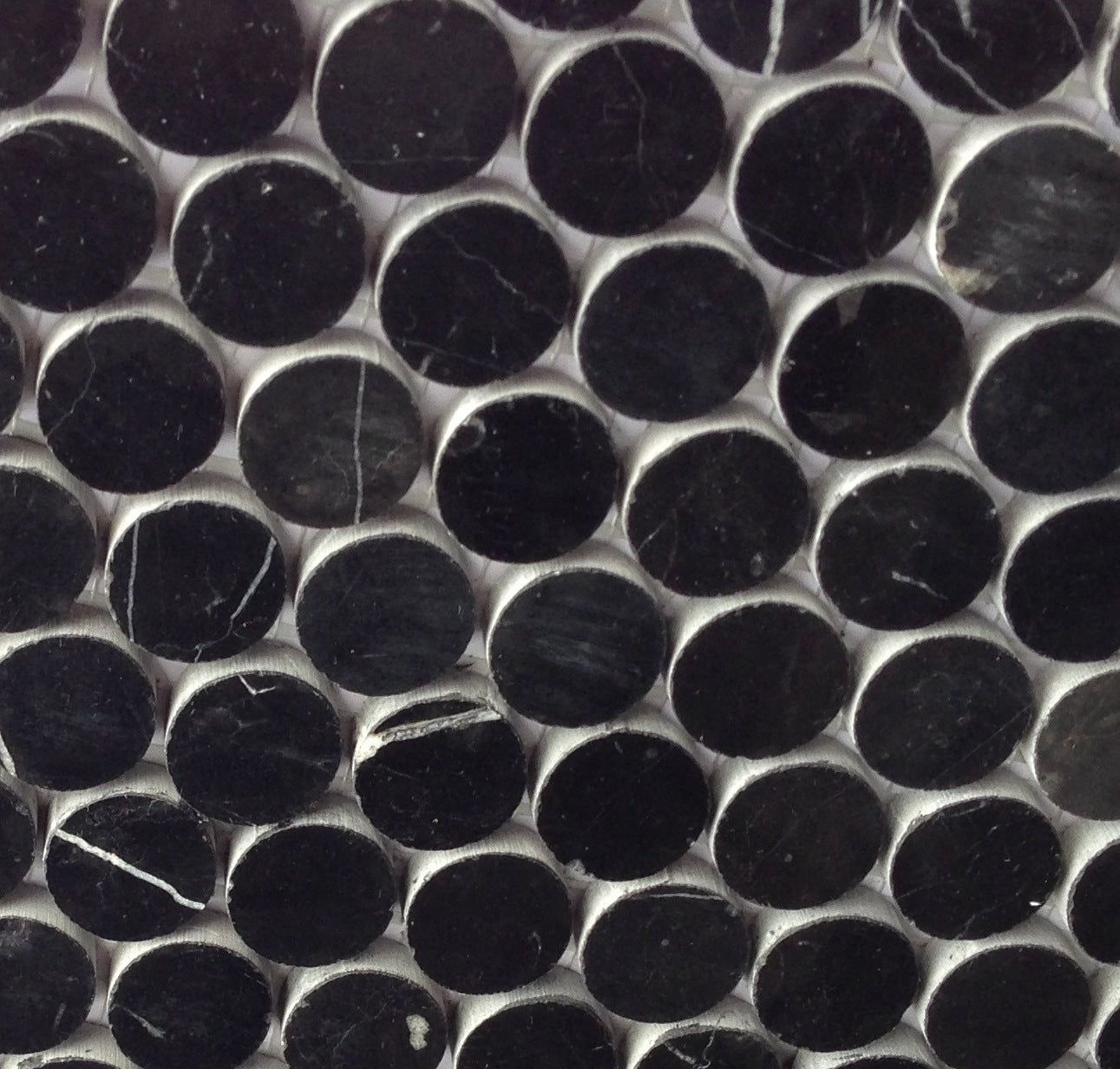 1" Black Marquina Marble Polished Penny Round Mosaic Tile-Marble Mosaic-American Tile Depot