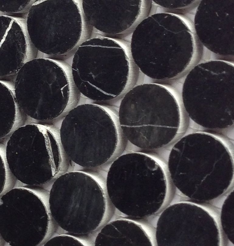 1" Black Marquina Marble Polished Penny Round Mosaic Tile-Marble Mosaic-American Tile Depot