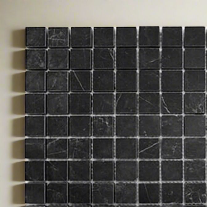 1 X 1 Black Marquina Marble Honed Mosaic Tile-Marble Mosaic-American Tile Depot