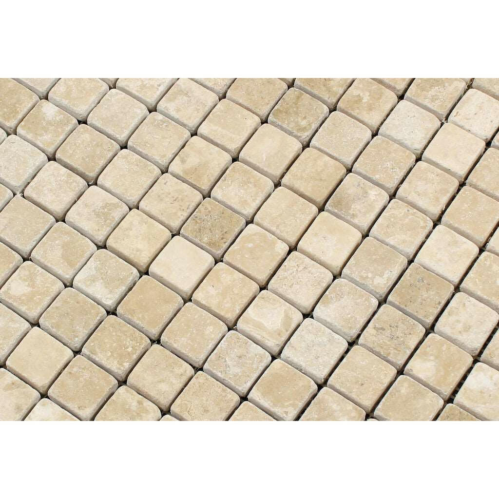 1 X 1 Durango Cream Travertine Tumbled Mosaic Tile-Travertine Mosaic-American Tile Depot