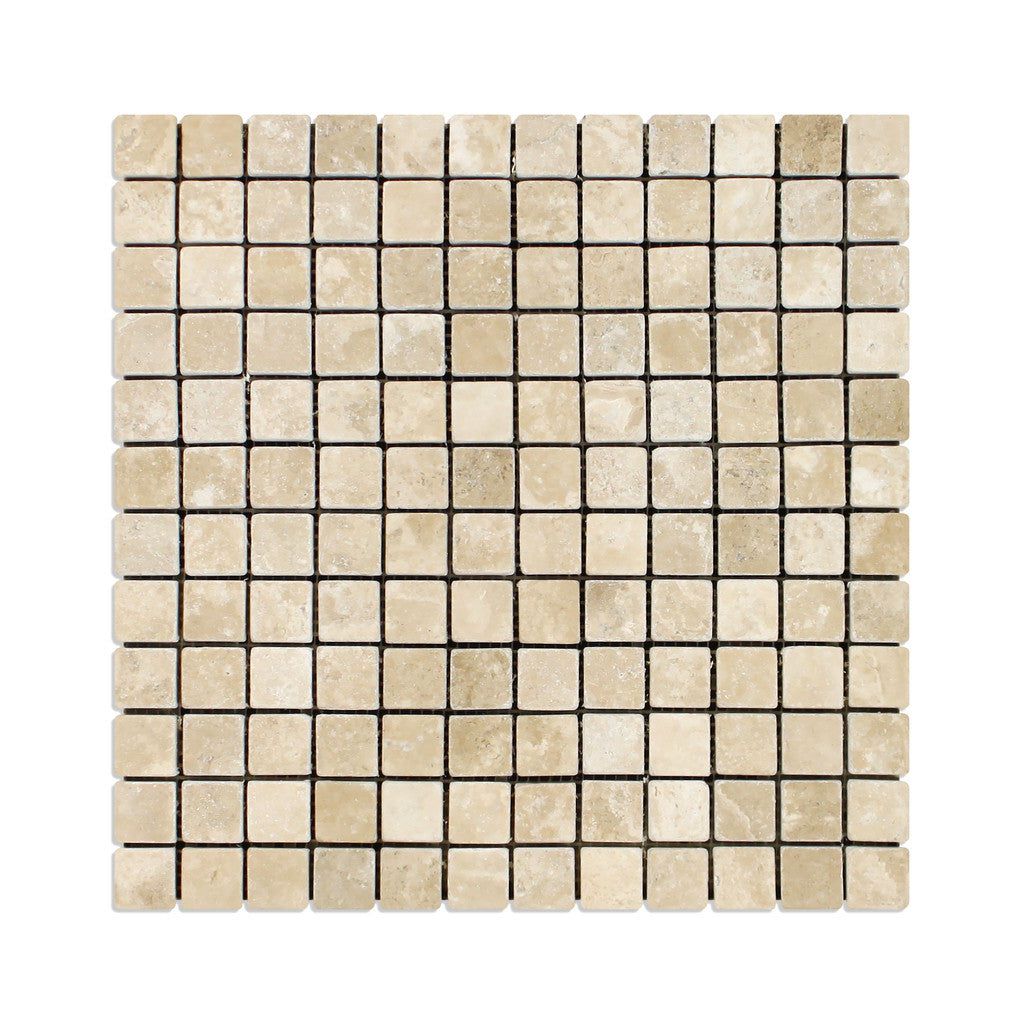 1 X 1 Durango Cream Travertine Tumbled Mosaic Tile-Travertine Mosaic-American Tile Depot