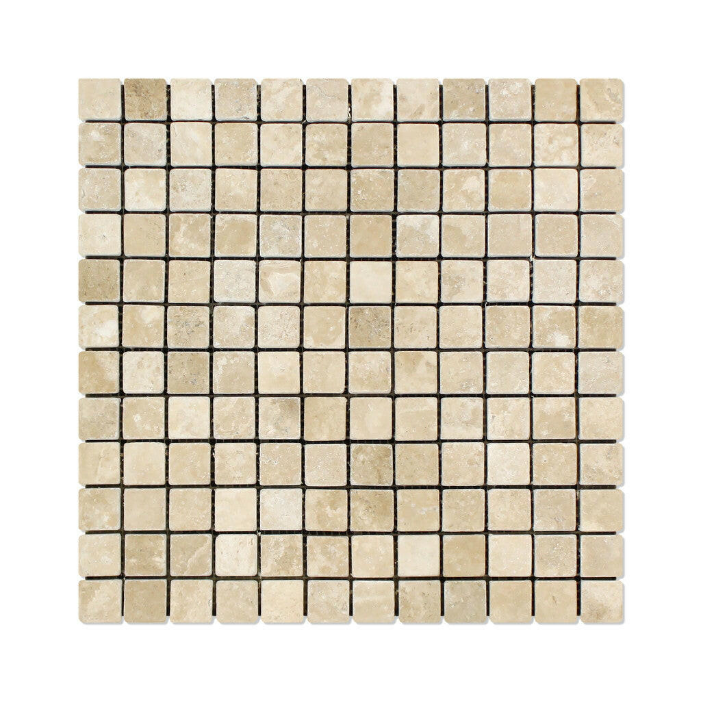 1 X 1 Durango Cream Travertine Tumbled Mosaic Tile-Travertine Mosaic-American Tile Depot