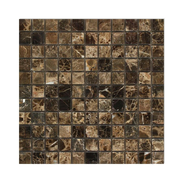 1 X 1 Emperador Dark Marble Polished Mosaic Tile-Marble Mosaic-American Tile Depot