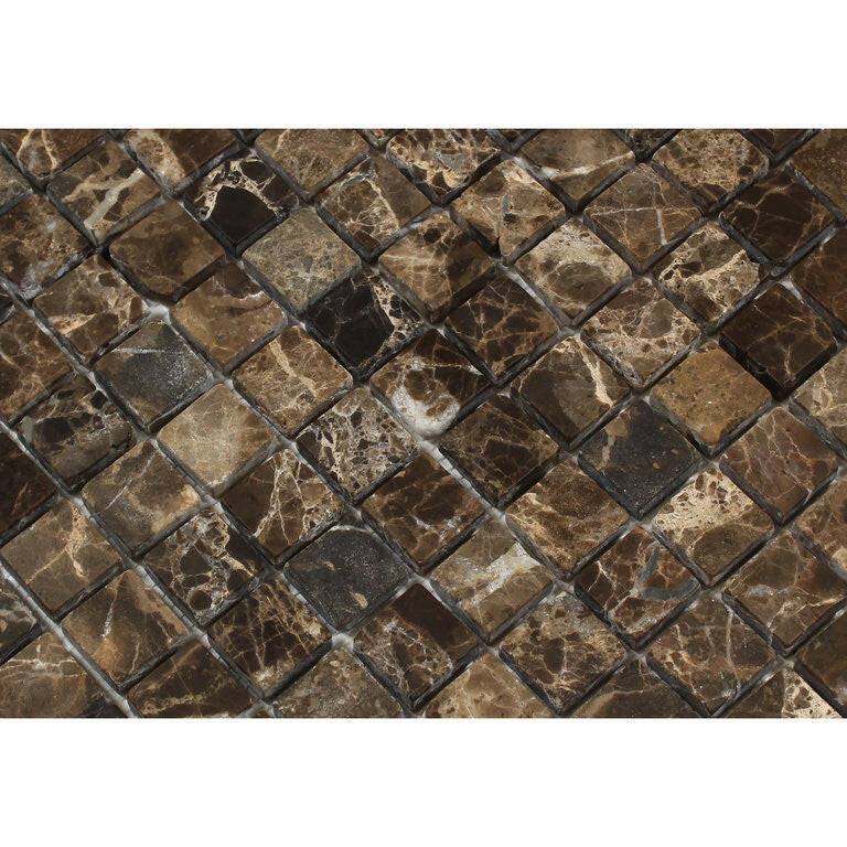 1 X 1 Emperador Dark Marble Tumbled Mosaic Tile-Marble Mosaic-American Tile Depot