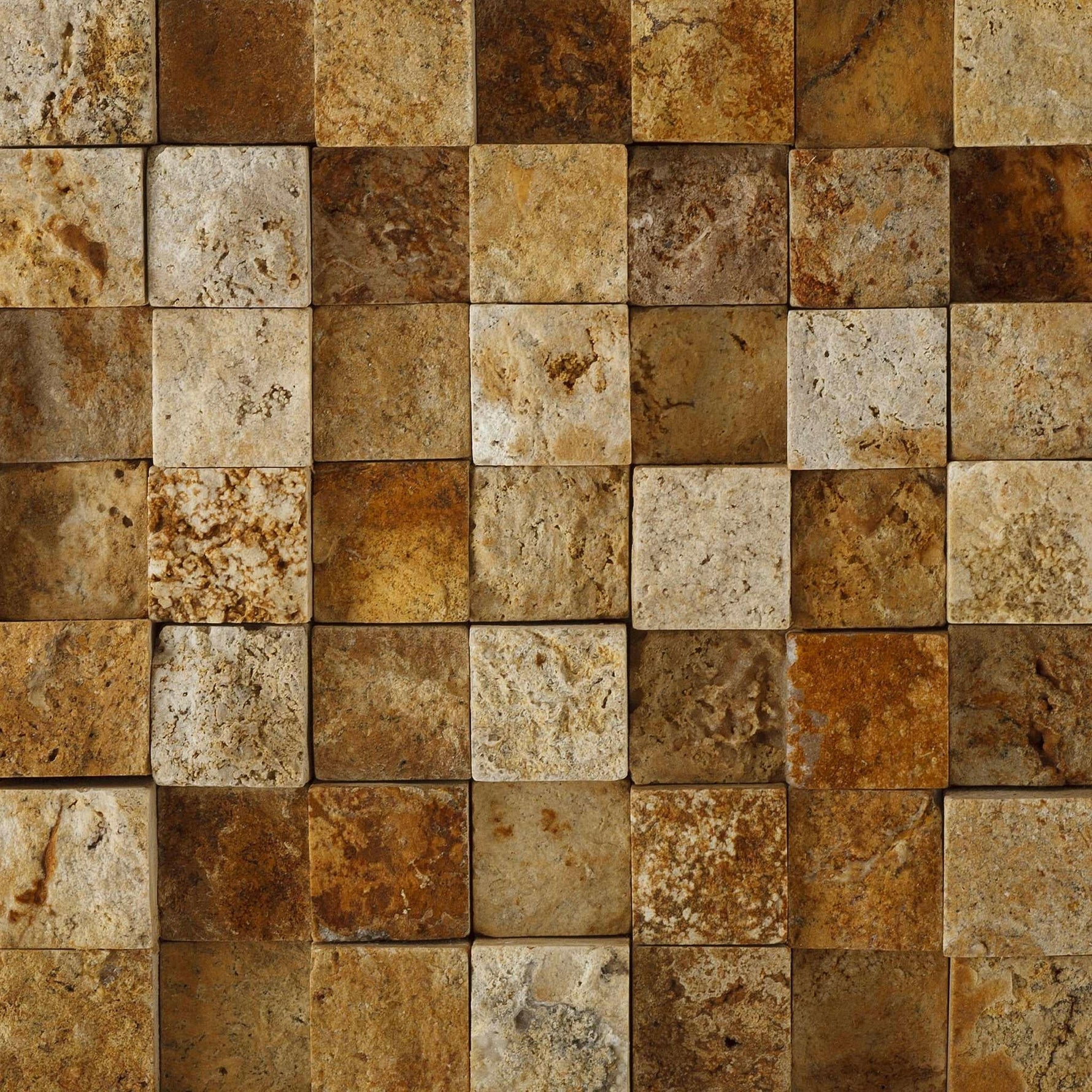 1 X 1 Gold / Yellow Travertine HI-LOW Split-Faced Mosaic Tile-Travertine Mosaic-American Tile Depot