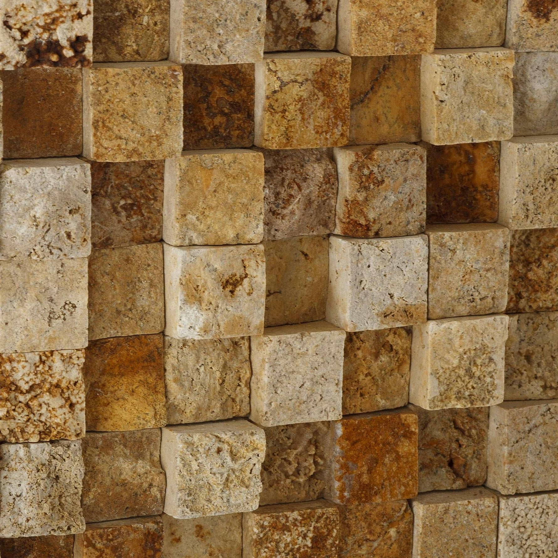 1 X 1 Gold / Yellow Travertine HI-LOW Split-Faced Mosaic Tile-Travertine Mosaic-American Tile Depot