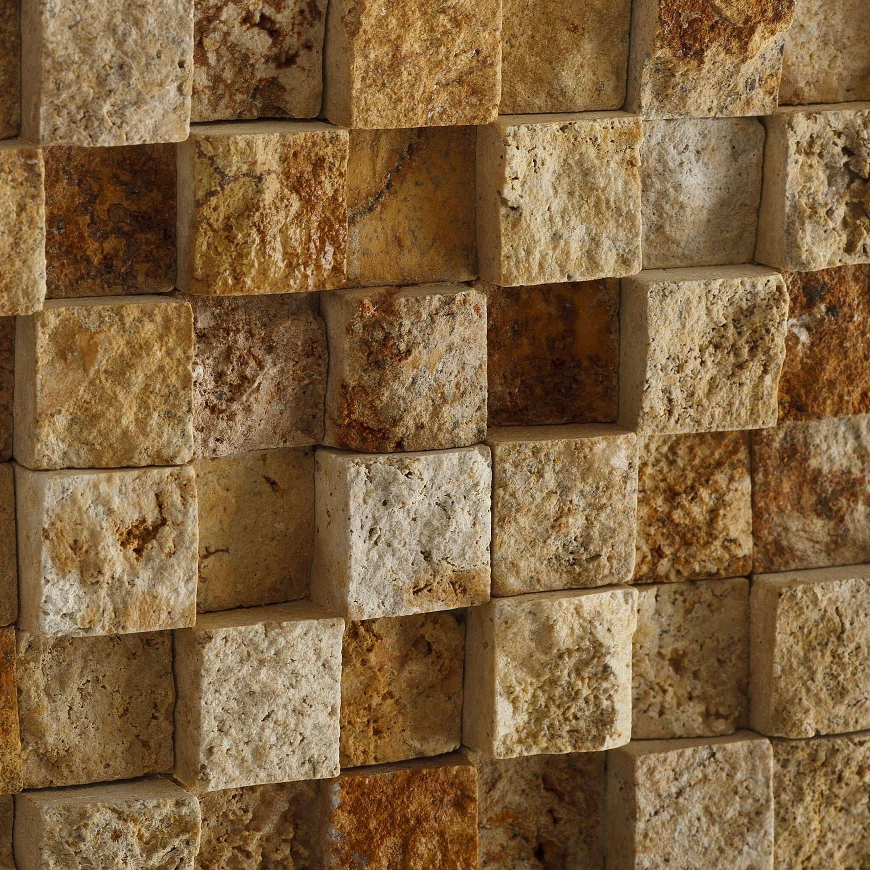 1 X 1 Gold / Yellow Travertine HI-LOW Split-Faced Mosaic Tile-Travertine Mosaic-American Tile Depot