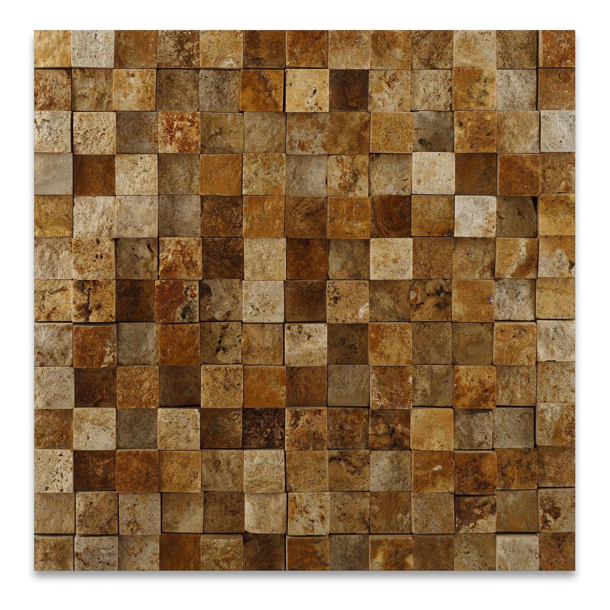 1 X 1 Gold / Yellow Travertine HI-LOW Split-Faced Mosaic Tile