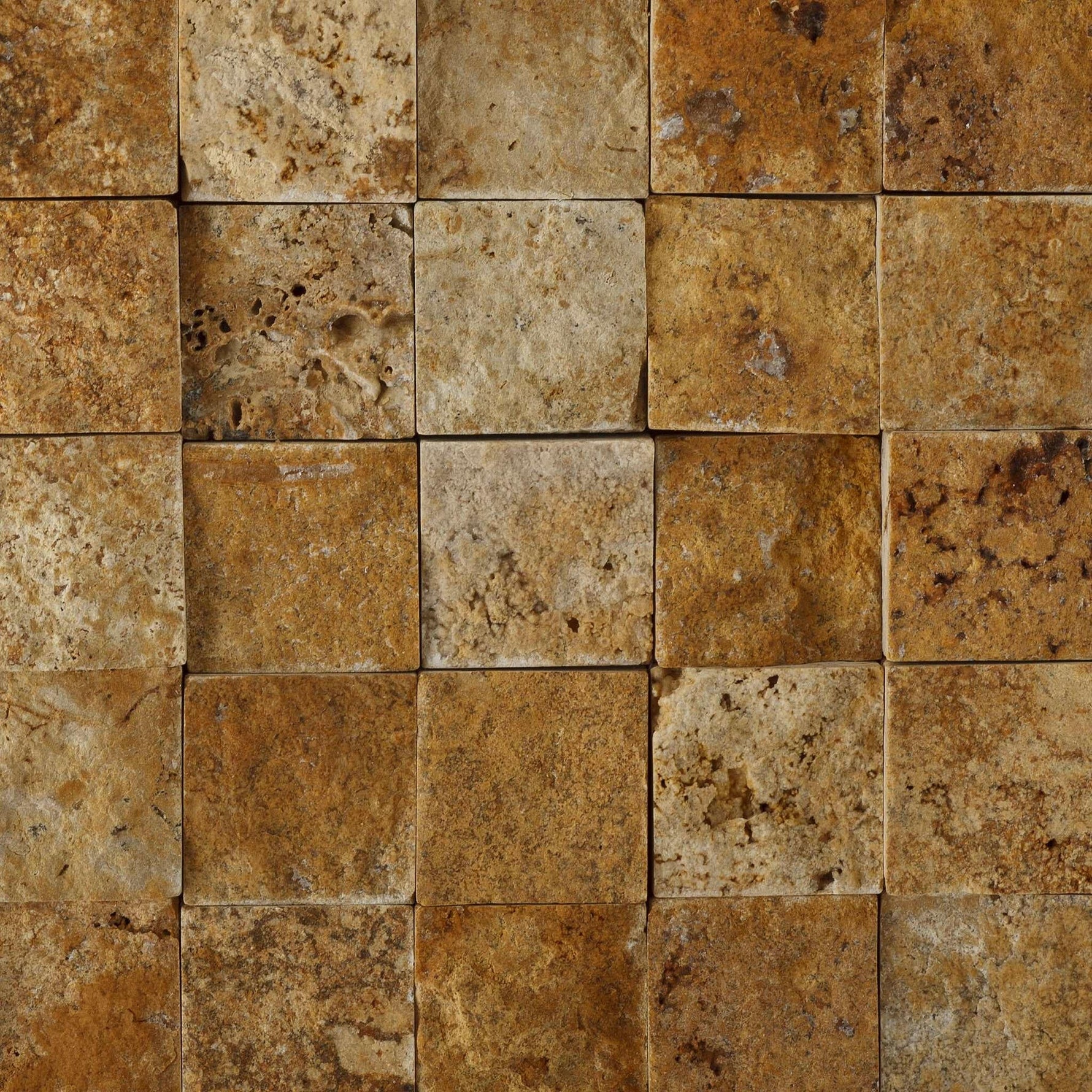 1 X 1 Gold / Yellow Travertine Split-Faced Mosaic Tile-Travertine Mosaic-American Tile Depot