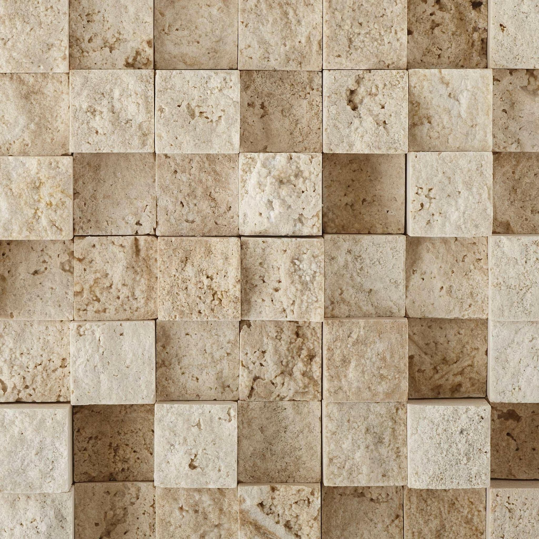 1 X 1 Ivory Travertine HI-LOW Split-Faced Mosaic Tile-Travertine Mosaic-American Tile Depot