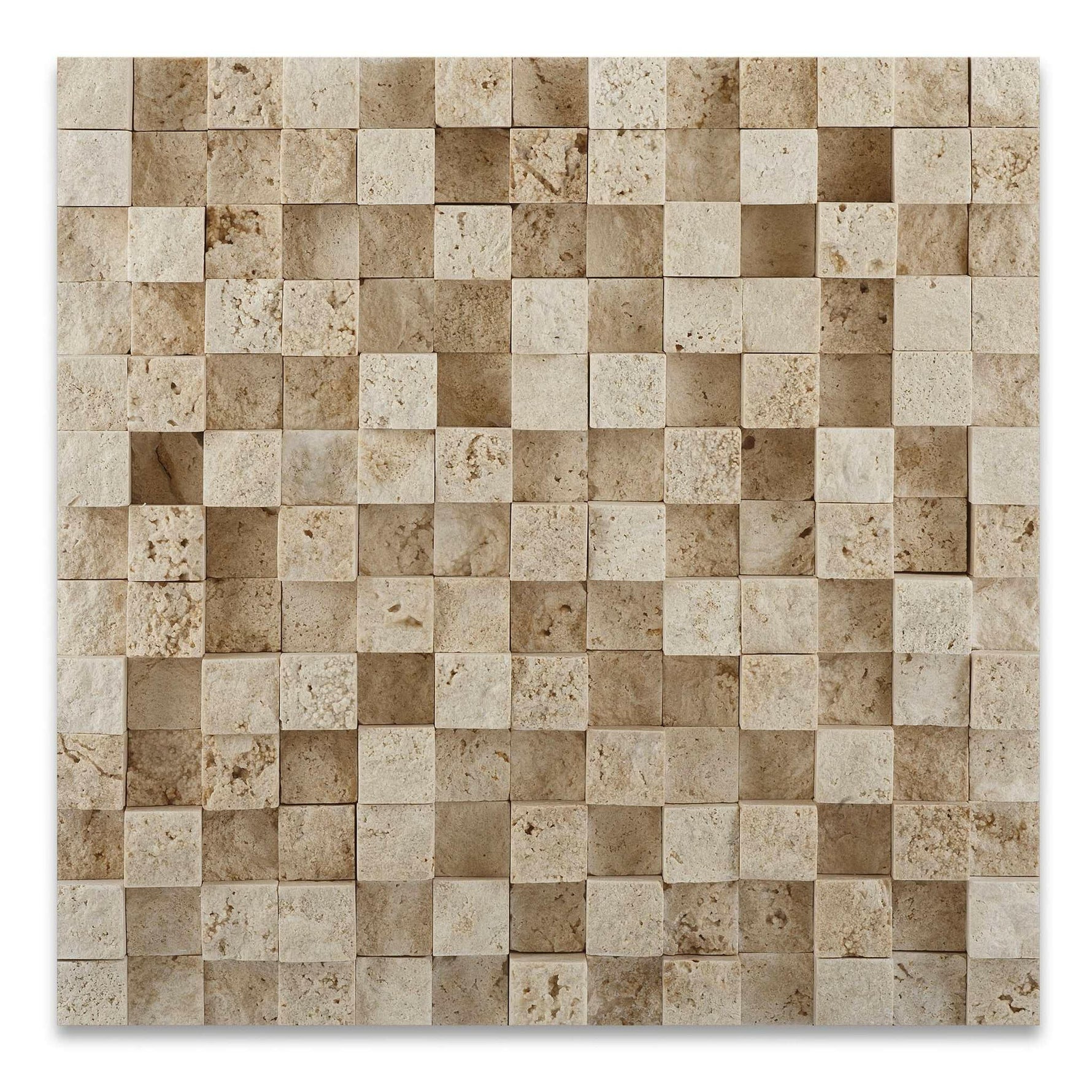 1 X 1 Ivory Travertine HI-LOW Split-Faced Mosaic Tile-Travertine Mosaic-American Tile Depot