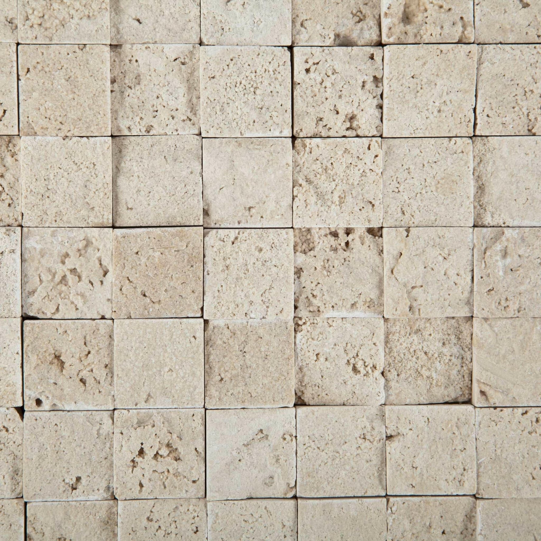 1 X 1 Ivory Travertine Split-Faced Mosaic Tile-Travertine Mosaic-American Tile Depot