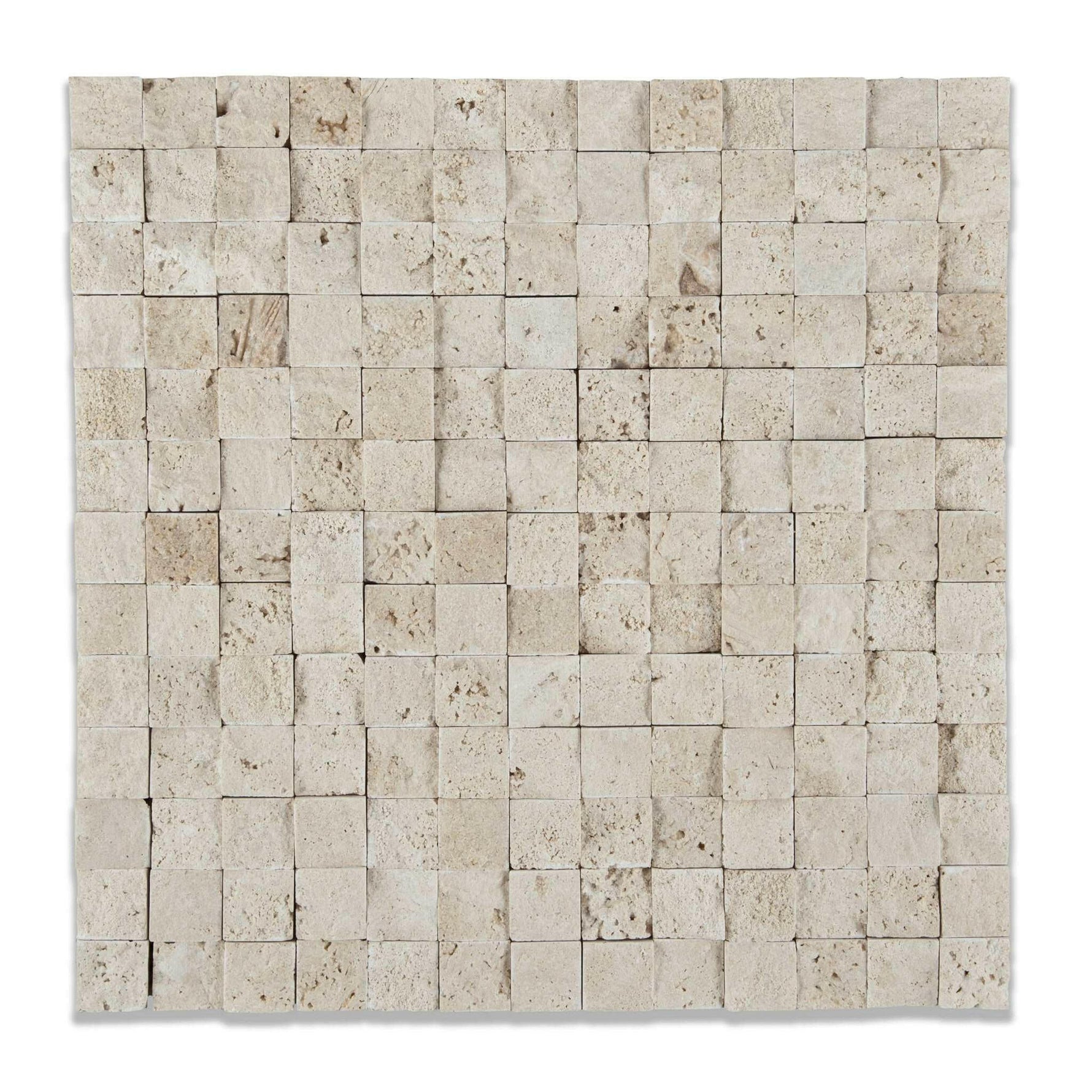 1 X 1 Ivory Travertine Split-Faced Mosaic Tile-Travertine Mosaic-American Tile Depot