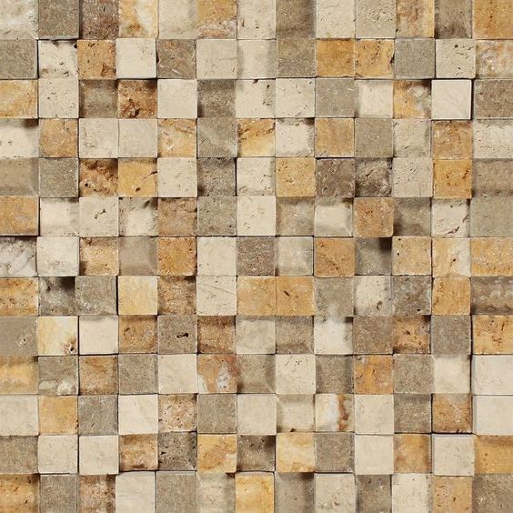 1 X 1 Mixed Travertine HI-LOW Split-Faced Mosaic Tile-Travertine Mosaic-American Tile Depot