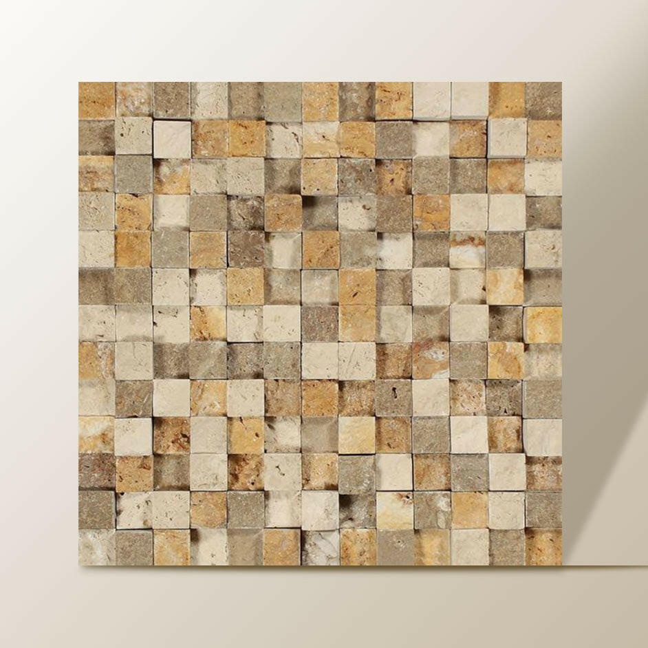 1 X 1 Mixed Travertine HI-LOW Split-Faced Mosaic Tile-Travertine Mosaic-American Tile Depot