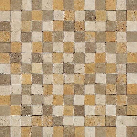 1 X 1 Mixed Travertine Split-Faced Mosaic Tile-Travertine Mosaic-American Tile Depot