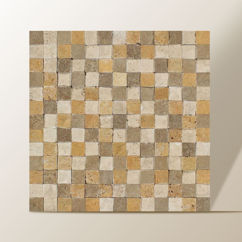 1 X 1 Mixed Travertine Split-Faced Mosaic Tile-Travertine Mosaic-American Tile Depot