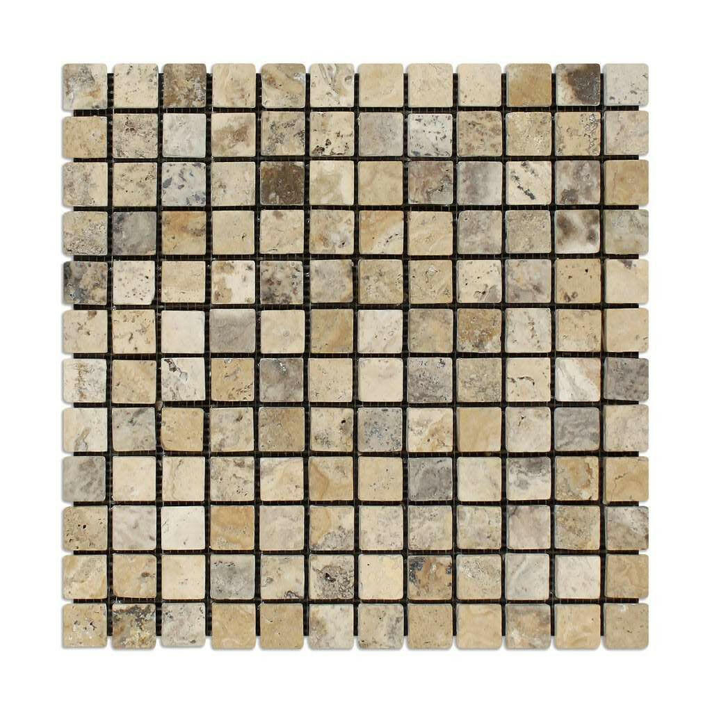 1 X 1 Philadelphia Travertine Tumbled Mosaic Tile-Travertine Mosaic-American Tile Depot