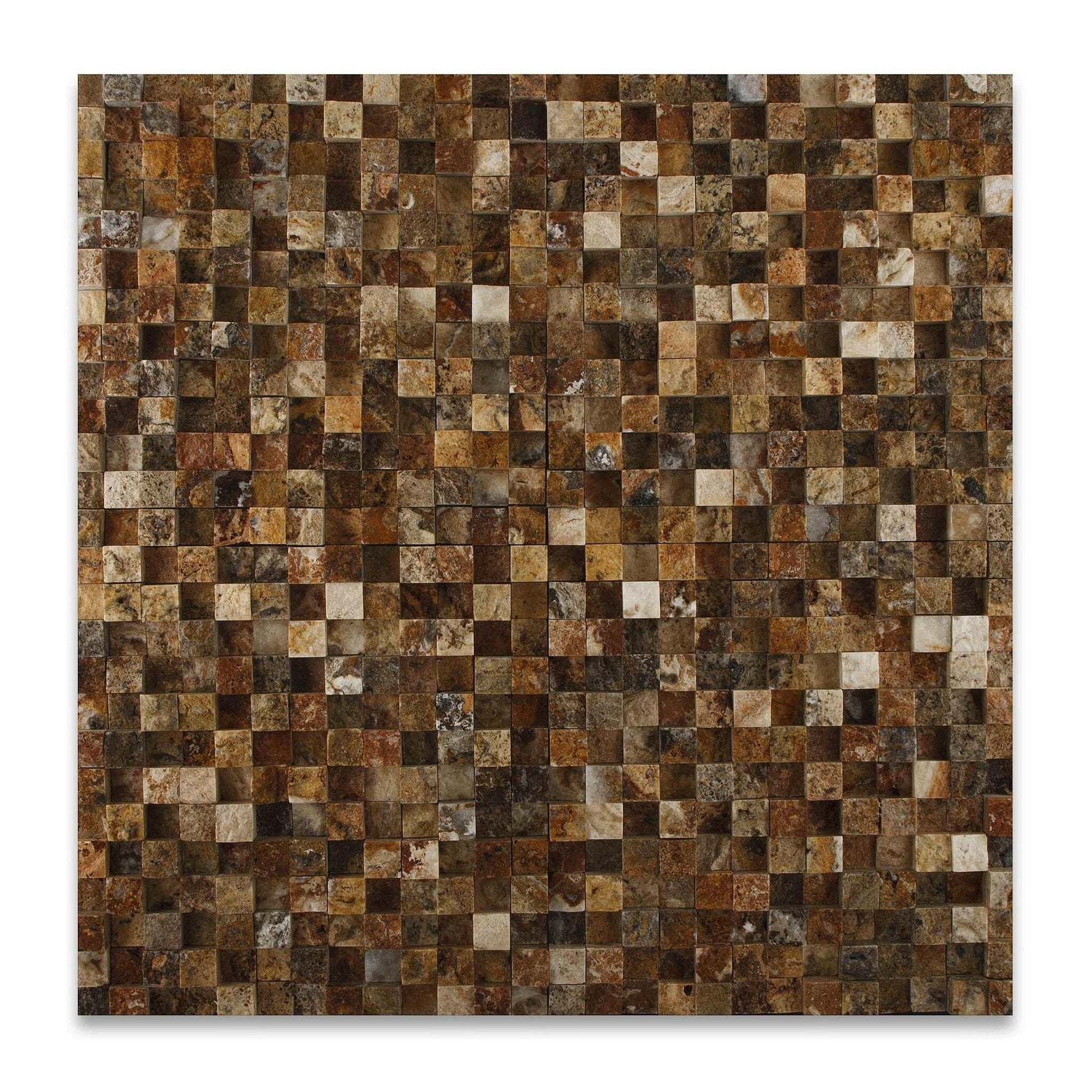 1 X 1 Scabos Travertine HI-LOW Split-Faced Mosaic Tile-Travertine Mosaic-American Tile Depot