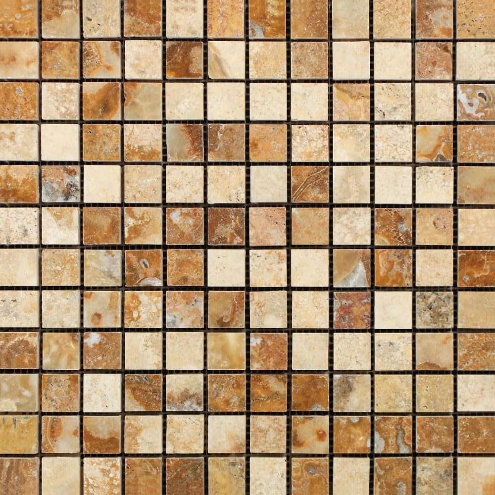 1 X 1 Scabos Travertine Polished Mosaic Tile-Travertine Mosaic-American Tile Depot