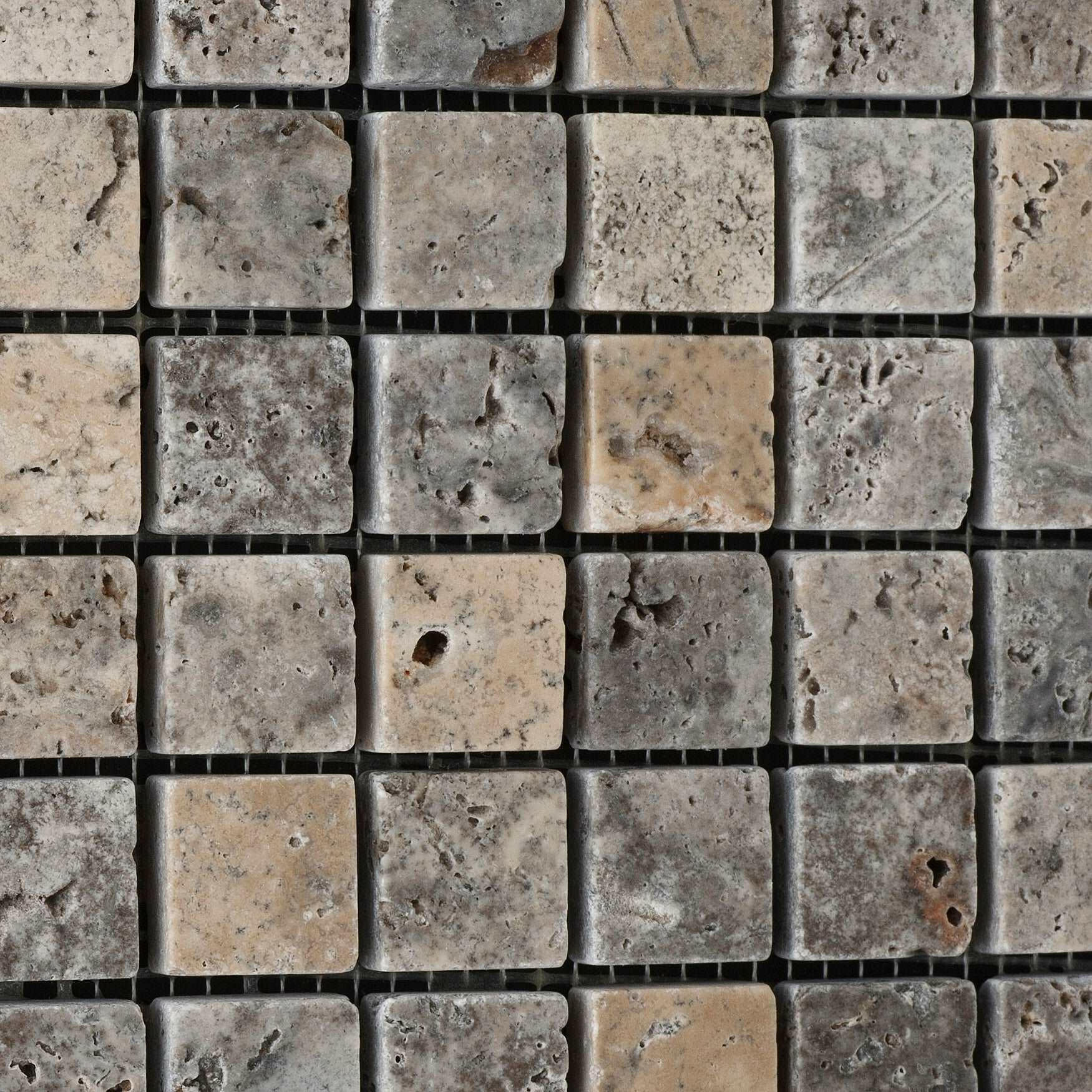 1 X 1 Silver Travertine Tumbled Mosaic Tile-Travertine Mosaic-American Tile Depot