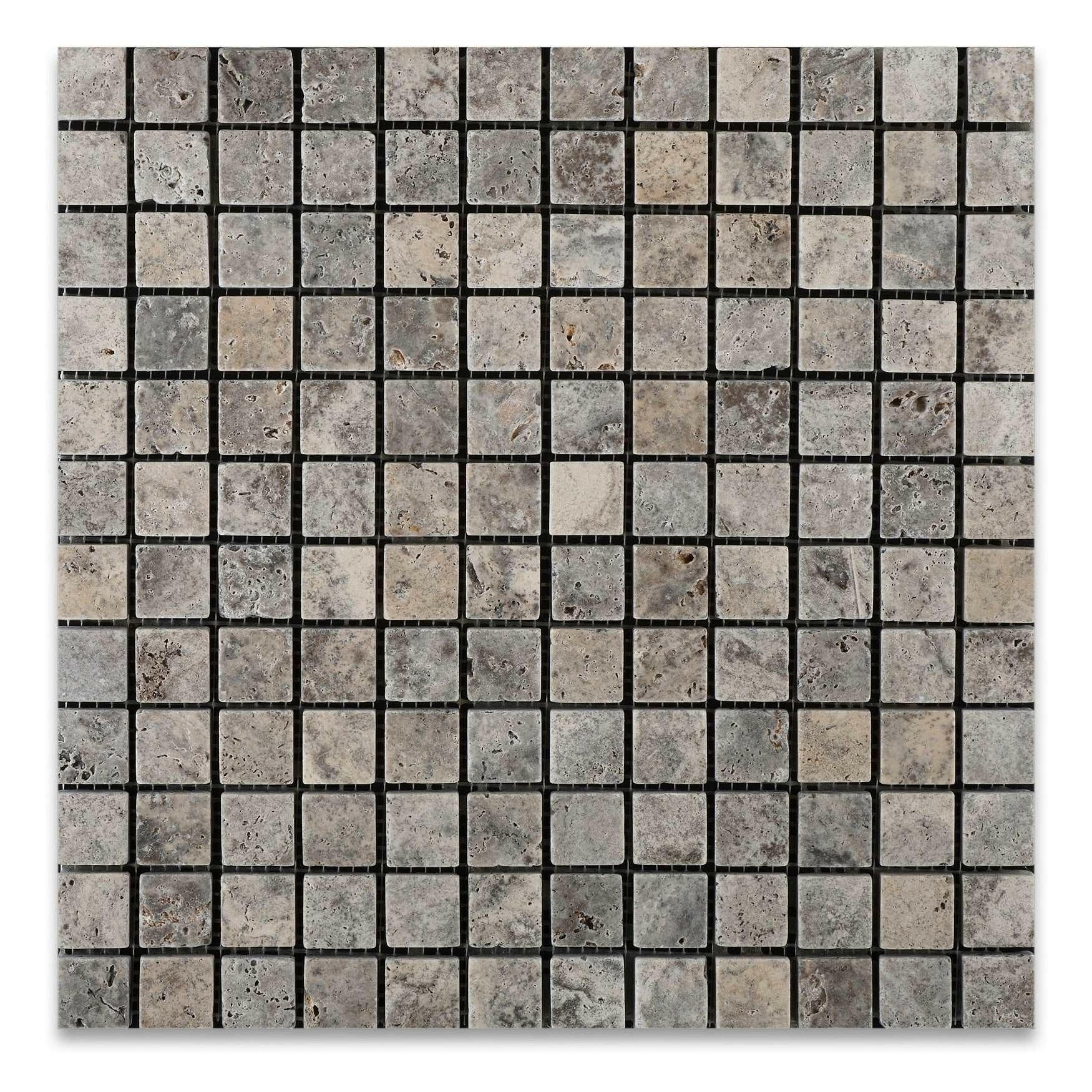 1 X 1 Silver Travertine Tumbled Mosaic Tile-Travertine Mosaic-American Tile Depot