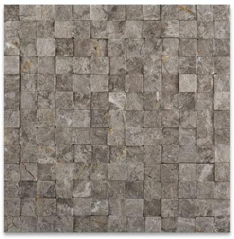 1 X 1 Tundra Gray (Atlantic Gray) Marble Split-Faced Mosaic Tile-Marble Mosaic-American Tile Depot