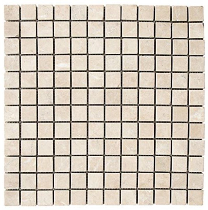 1 X 1 White Pearl / Botticino Marble Polished Mosaic Tile-Marble Mosaic-American Tile Depot