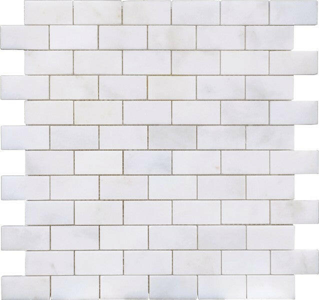 1 X 2 Afyon White Marble Polished Brick Mosaic Tile-Marble Mosaic-American Tile Depot