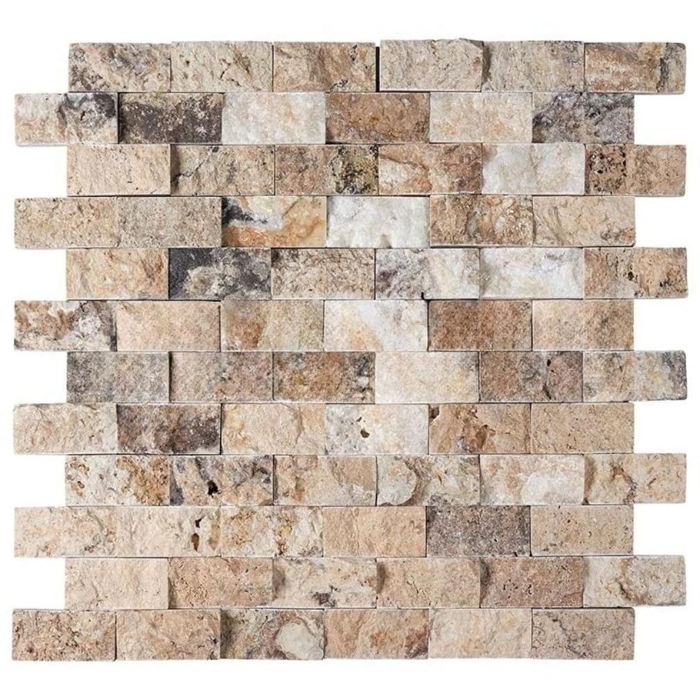 1 X 2 Antico Onyx Travertine Split-Faced Brick Mosaic Tile-Travertine Mosaic-American Tile Depot