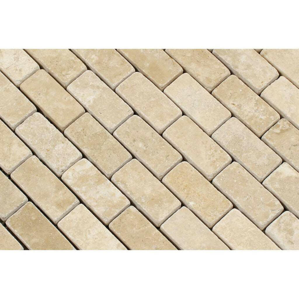 1 X 2 Durango Cream Travertine Tumbled Brick Mosaic Tile-Travertine Mosaic-American Tile Depot