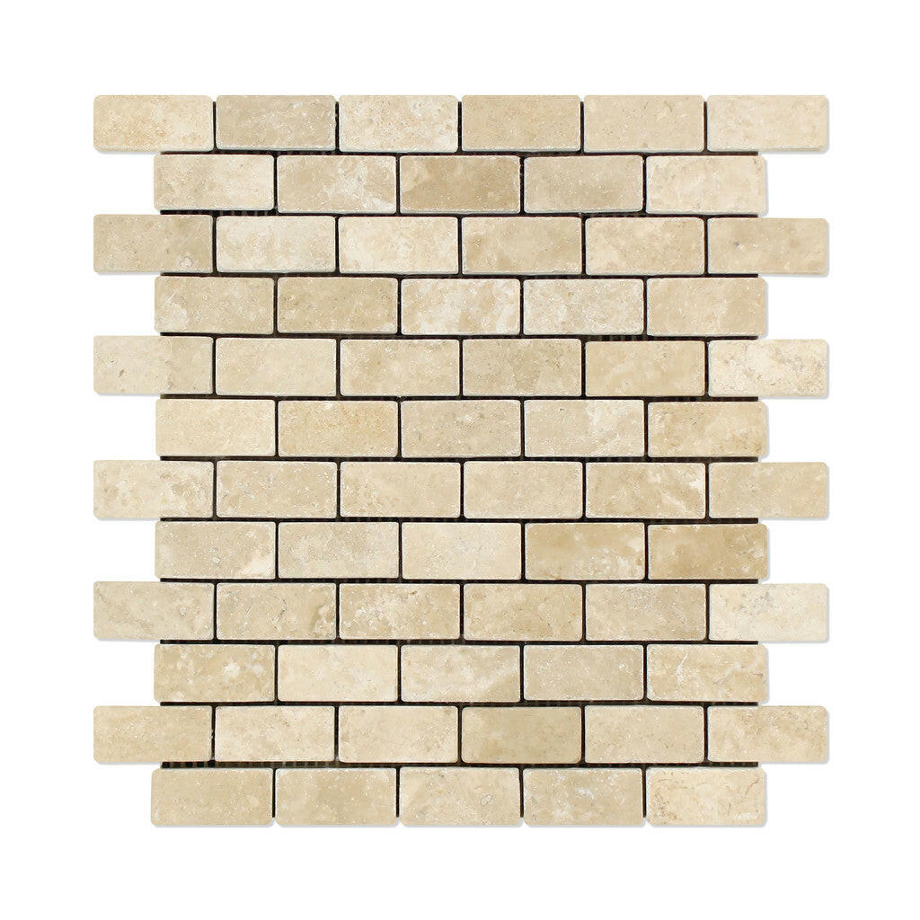 1 X 2 Durango Cream Travertine Tumbled Brick Mosaic Tile-Travertine Mosaic-American Tile Depot