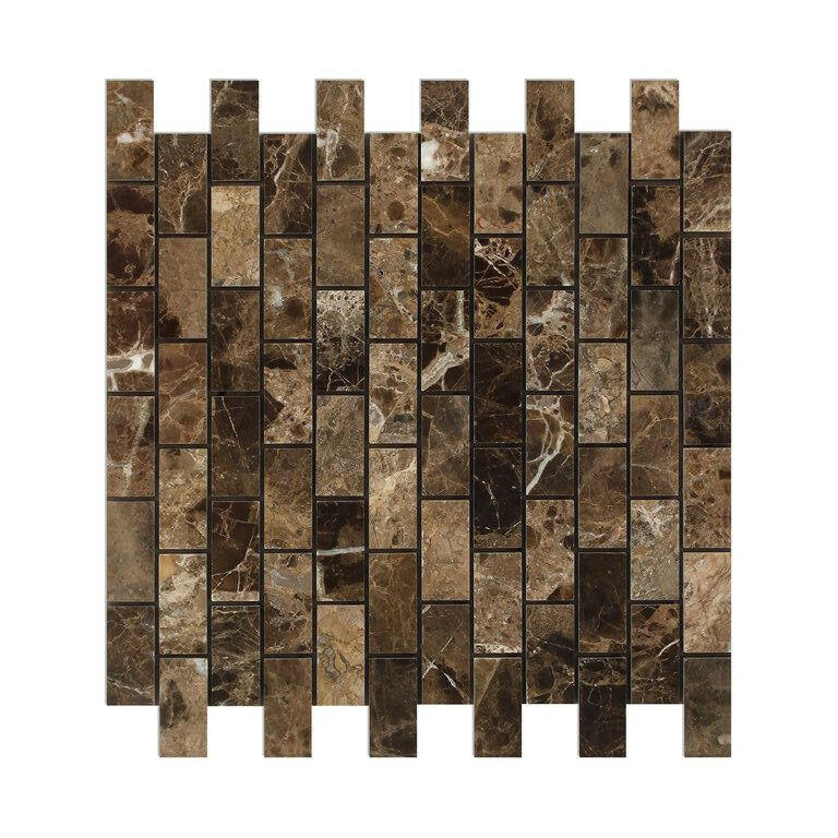 1 X 2 Emperador Dark Marble Polished Brick Mosaic Tile-Marble Mosaic-American Tile Depot