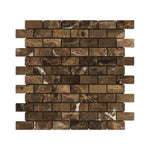 1 X 2 Emperador Dark Marble Tumbled Brick Mosaic Tile-Marble Mosaic-American Tile Depot