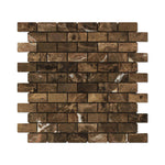 1 X 2 Emperador Dark Marble Tumbled Brick Mosaic Tile-Marble Mosaic-American Tile Depot