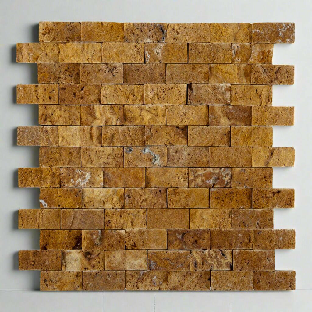 1 X 2 Gold / Yellow Travertine Split-Faced Brick Mosaic Tile-Travertine Mosaic-American Tile Depot