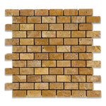 1 X 2 Gold / Yellow Travertine Tumbled Brick Mosaic Tile-Travertine Mosaic-American Tile Depot