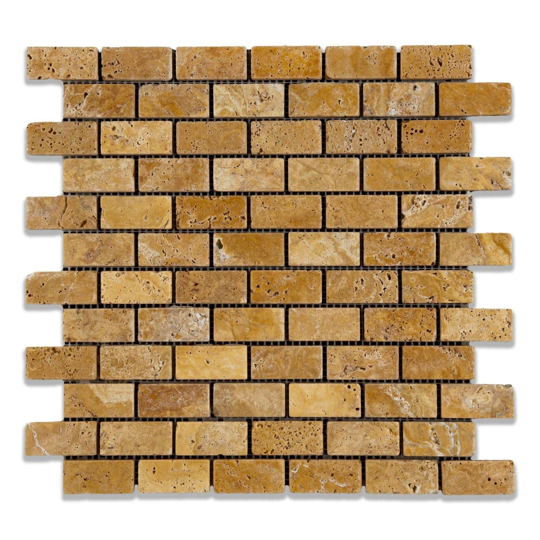 1 X 2 Gold / Yellow Travertine Tumbled Brick Mosaic Tile-Travertine Mosaic-American Tile Depot