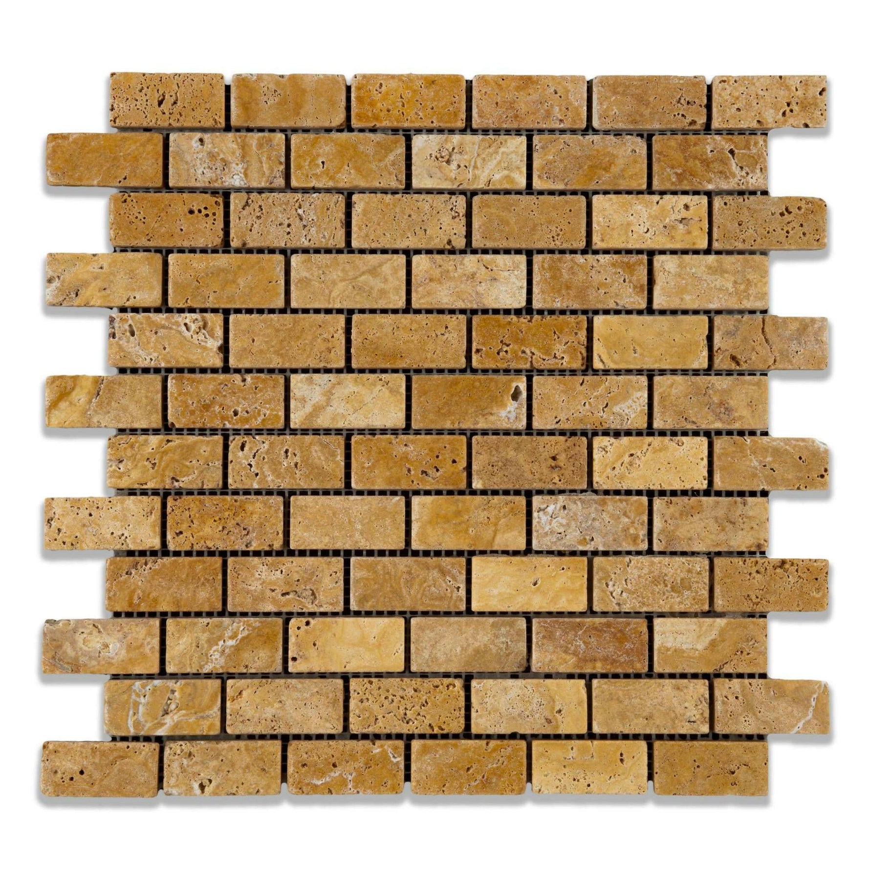 1 X 2 Gold / Yellow Travertine Tumbled Brick Mosaic Tile-Travertine Mosaic-American Tile Depot